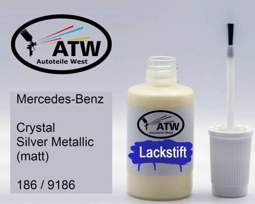 Mercedes-Benz, Crystal Silver Metallic (matt), 186 / 9186: 20ml Lackstift, von ATW Autoteile West.